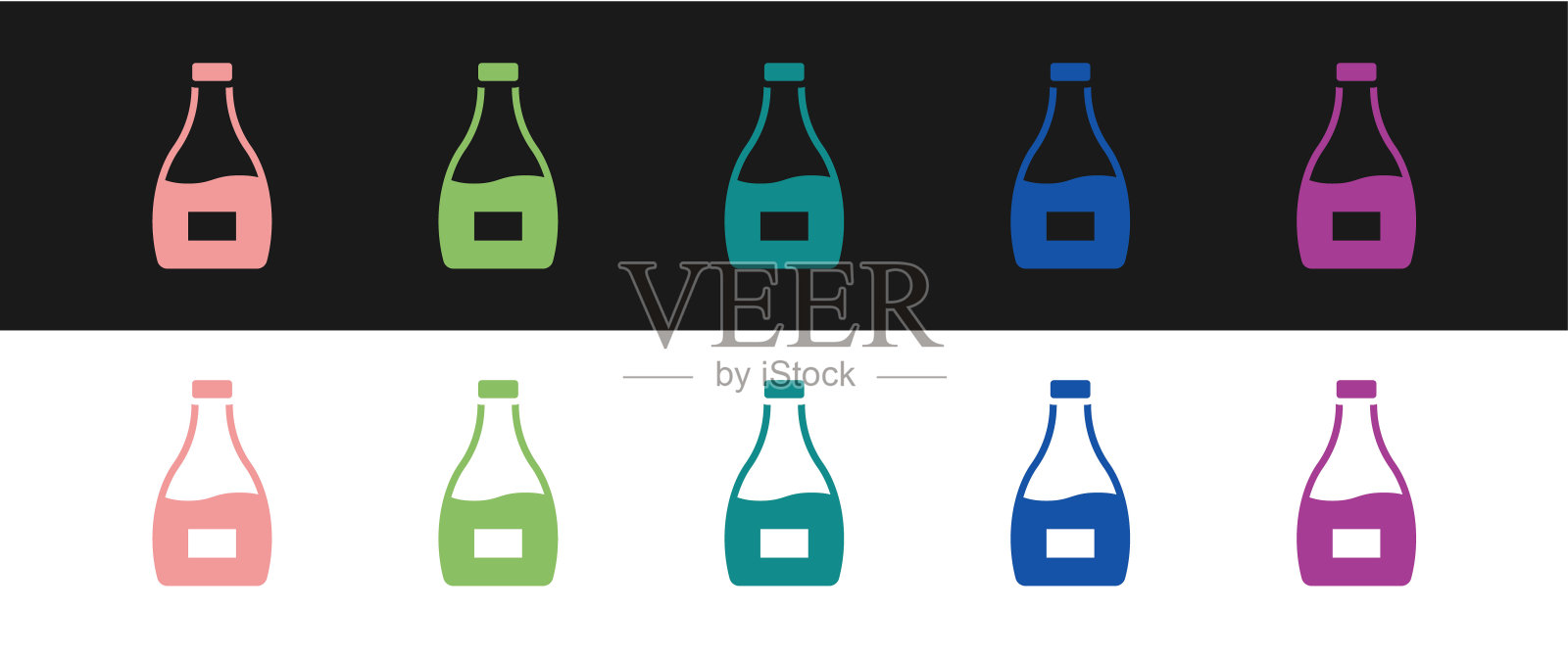 设置酱瓶图标孤立的黑白背景。番茄酱，芥末和蛋黄酱的瓶子和酱为快餐。向量插画图片素材