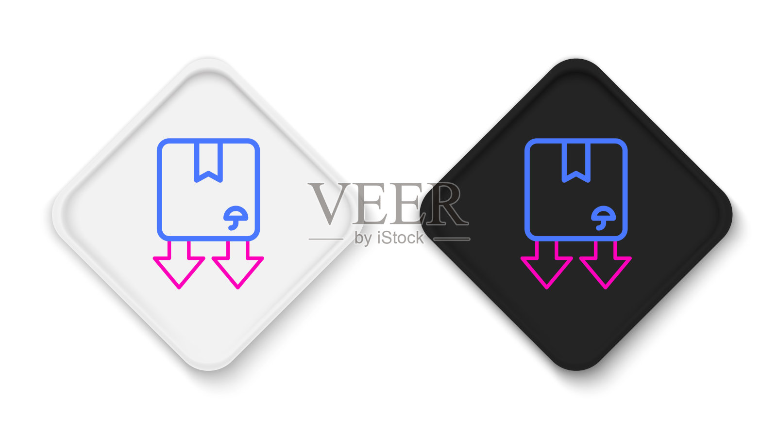 线纸箱交通符号图标孤立在白色背景。箱子，包裹，包裹标志。交付、运输和航运。色彩斑斓的轮廓的概念。向量图标素材
