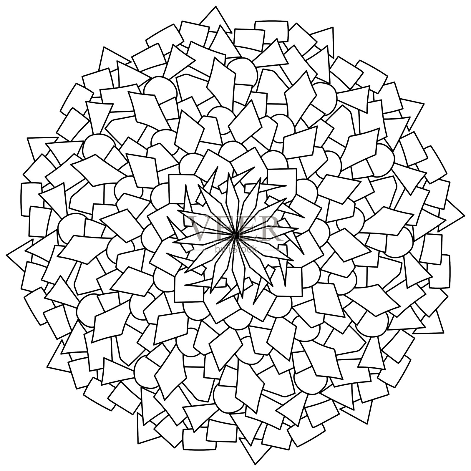 轮廓曼陀罗的圆形，三角形和菱形，冥想着色页插画图片素材