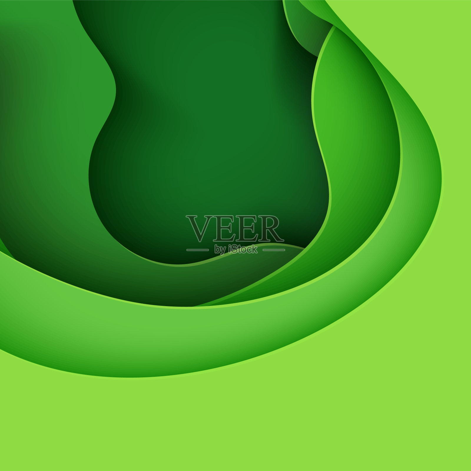 抽象的绿色背景剪纸风格。从纸板上剪出的3d布局壁纸。带有抽象曲线形状的现代模板。向量环境卡与剪纸波为商业海报。插画图片素材