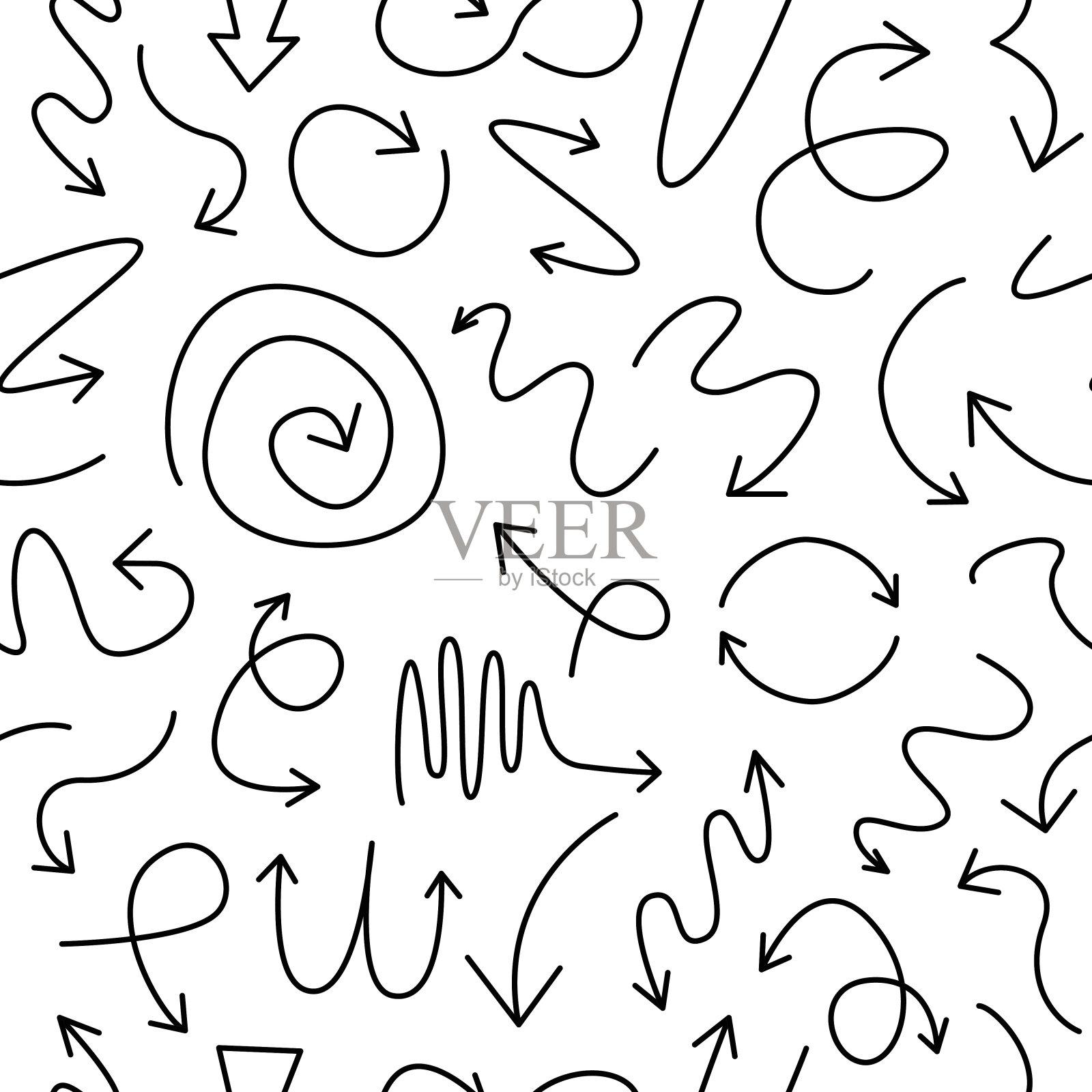 无缝图案与黑色各种箭头孤立在一个白色的背景插画图片素材