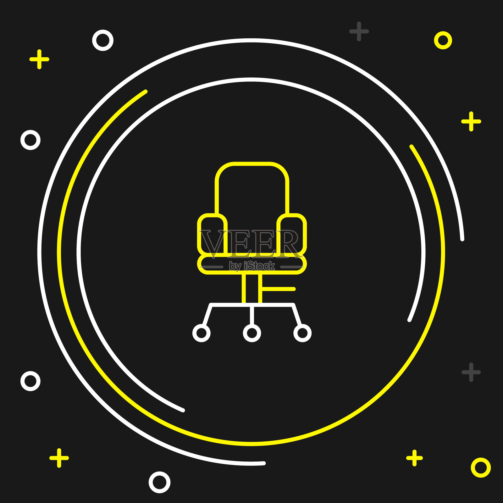 线办公室椅子图标孤立在黑色背景。色彩斑斓的轮廓的概念。向量插画图片素材