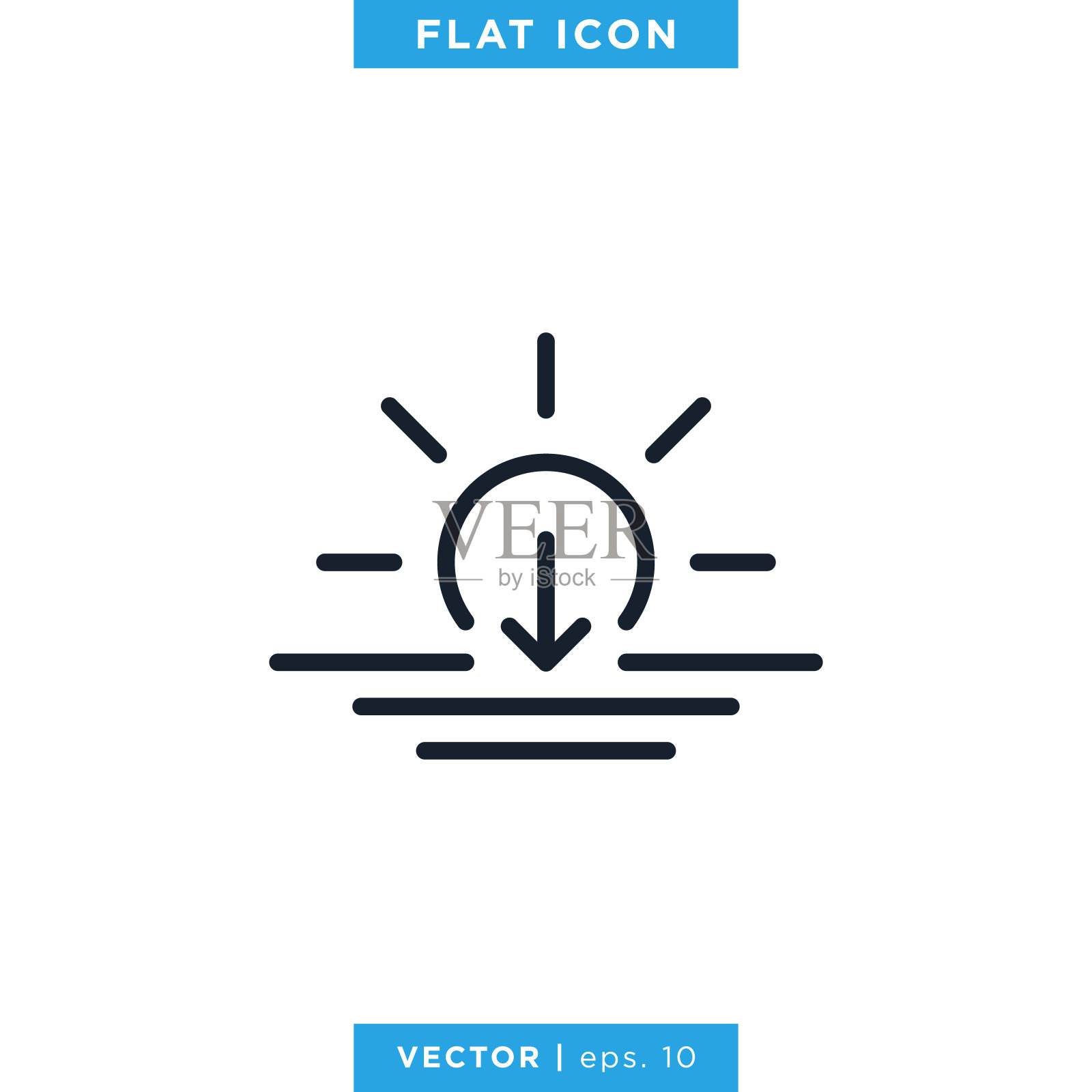 日落图标矢量股票插图设计模板。可编辑的中风图标素材