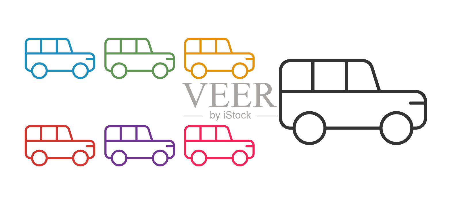 设置行Safari汽车图标孤立在白色背景。设置图标丰富多彩。向量插画图片素材