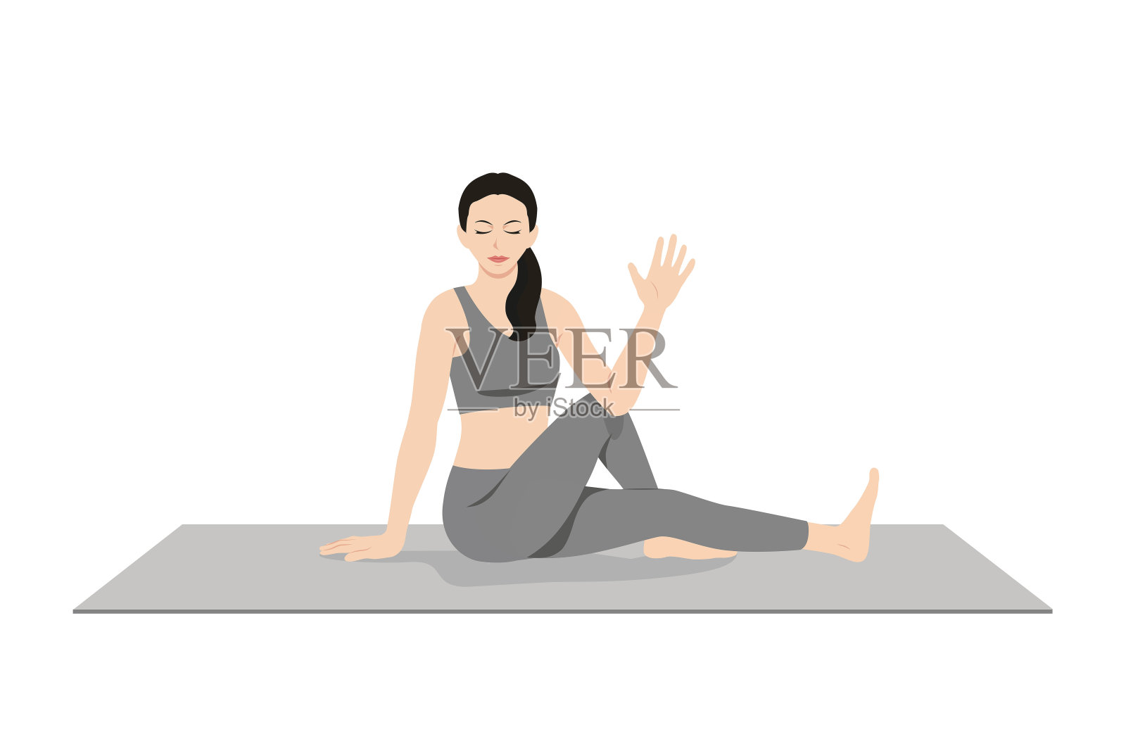 鼠尾草Marichi姿势C变化，Marichyasana C变化插画图片素材