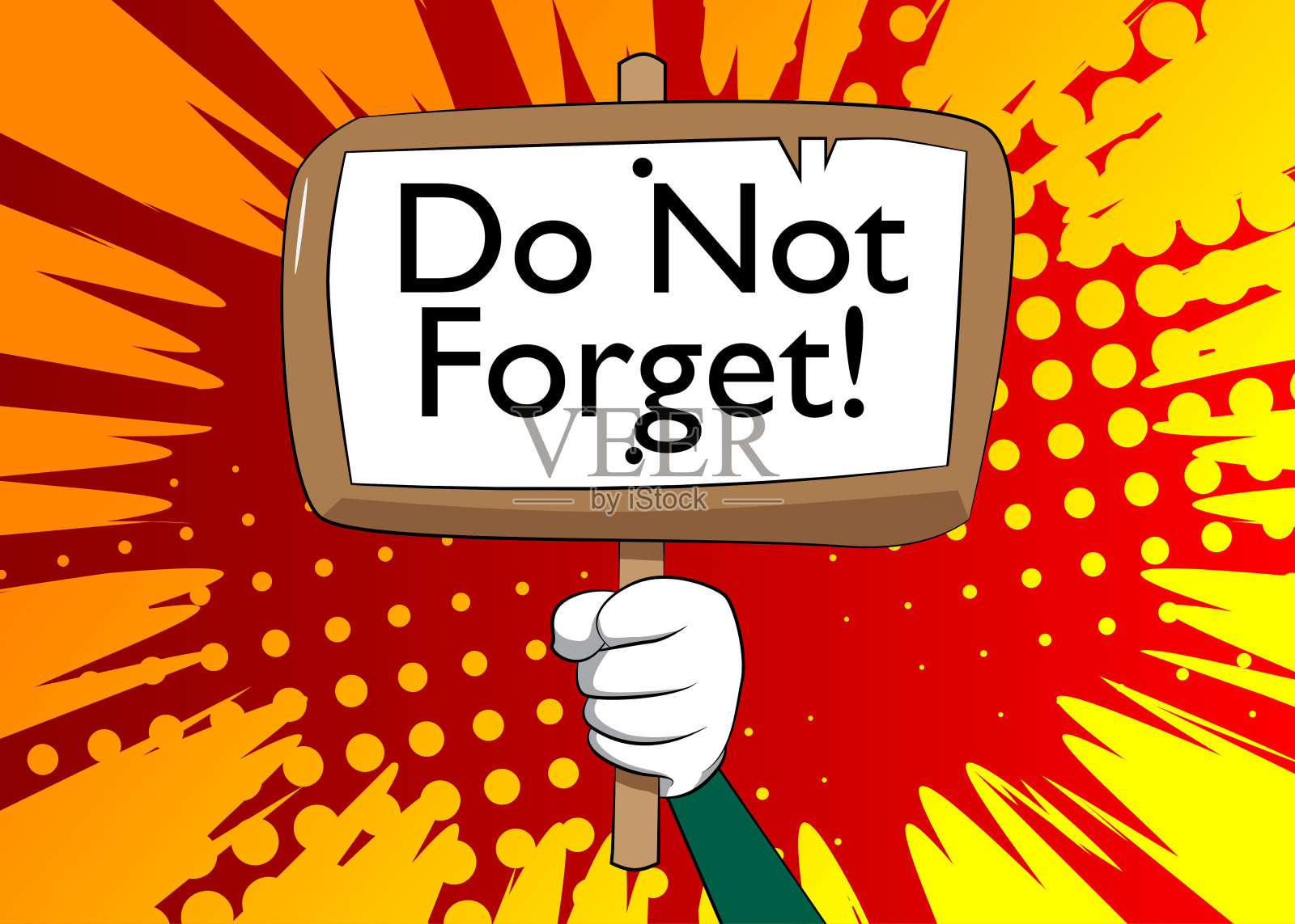 手握旗帜与不忘!文本。插画图片素材