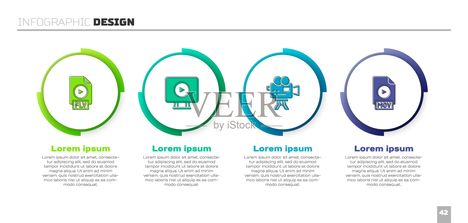 设置FLV文件文档，在线播放视频，复古电影相机和MOV。业务信息模板。向量设计模板素材