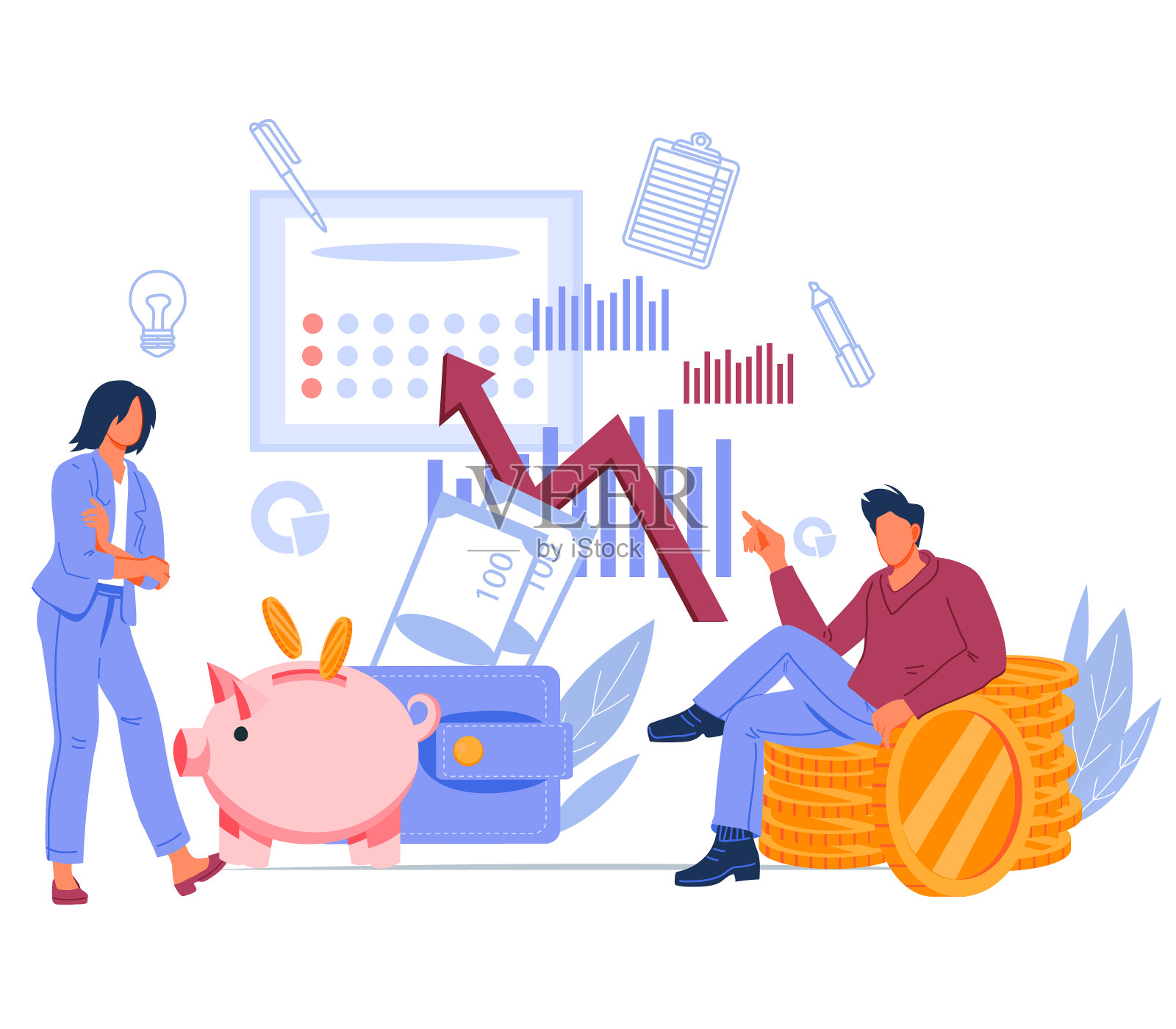 全球交易和股票市场分析概念与商业分析，向量。插画图片素材