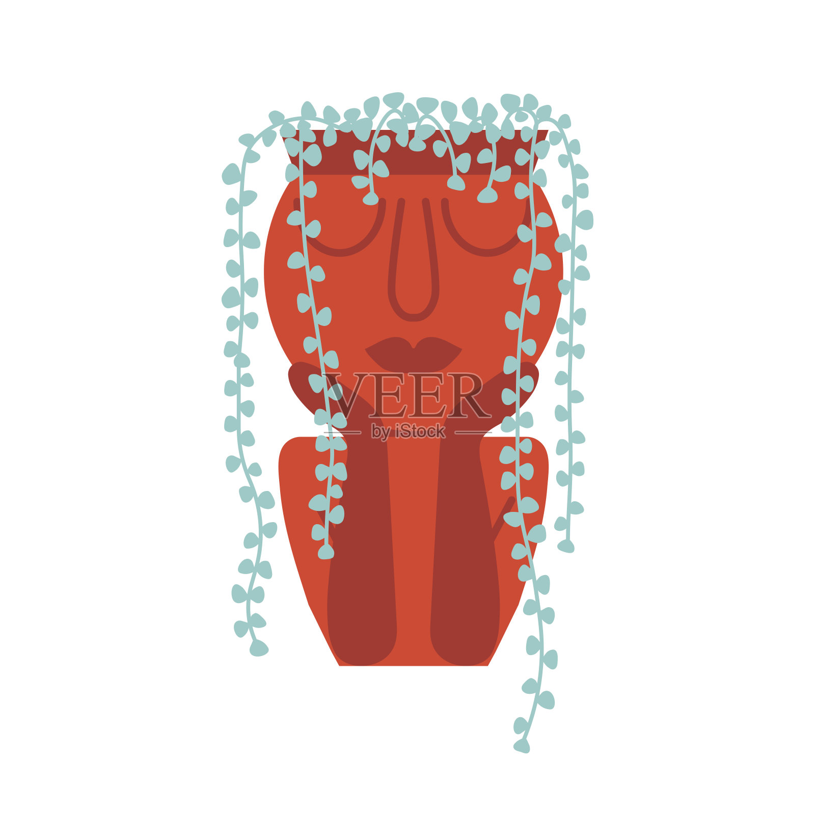 女人脸头形花盆在平插画图片素材