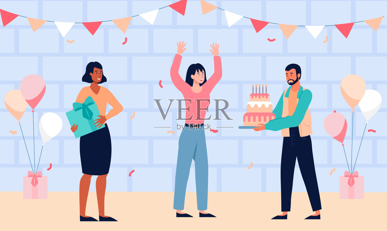 一群人庆祝节日插画图片素材