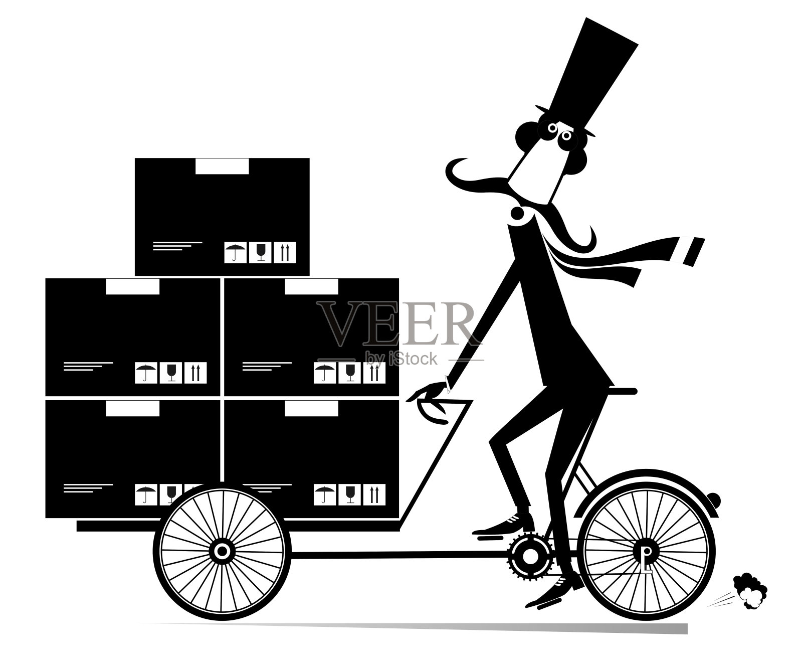 骑在自行车上递送包裹的邮递员插图插画图片素材