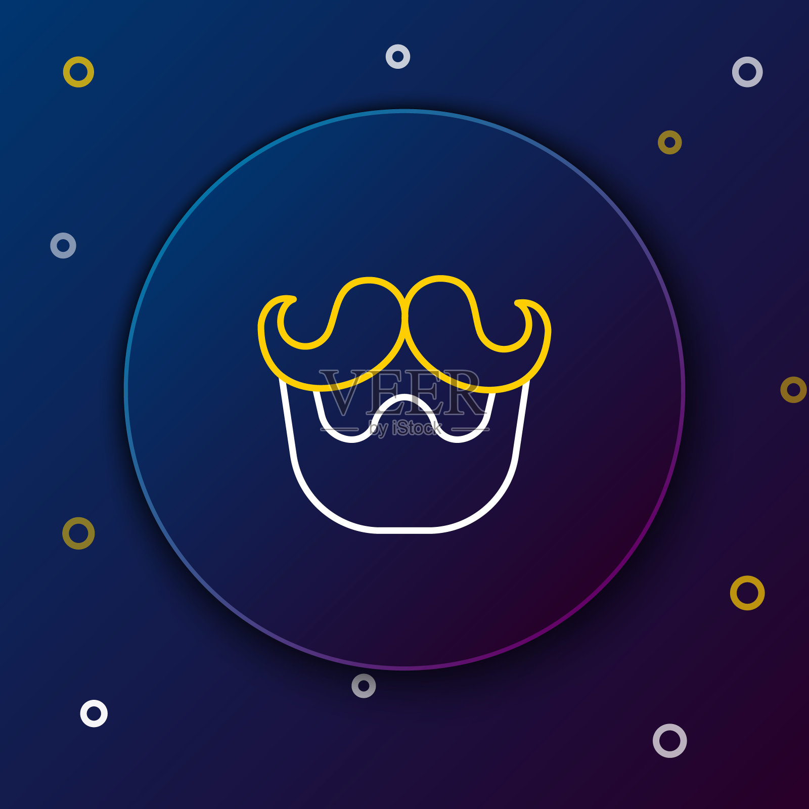 线胡子和胡子图标孤立的蓝色背景。理发店的标志。面部发型。色彩斑斓的轮廓的概念。向量图标素材