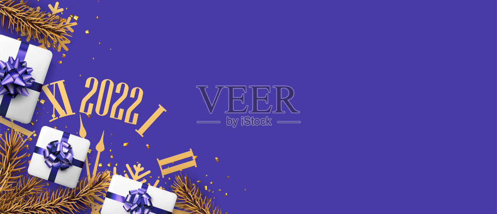 圣诞节和新年紫色水平背景。插画图片素材