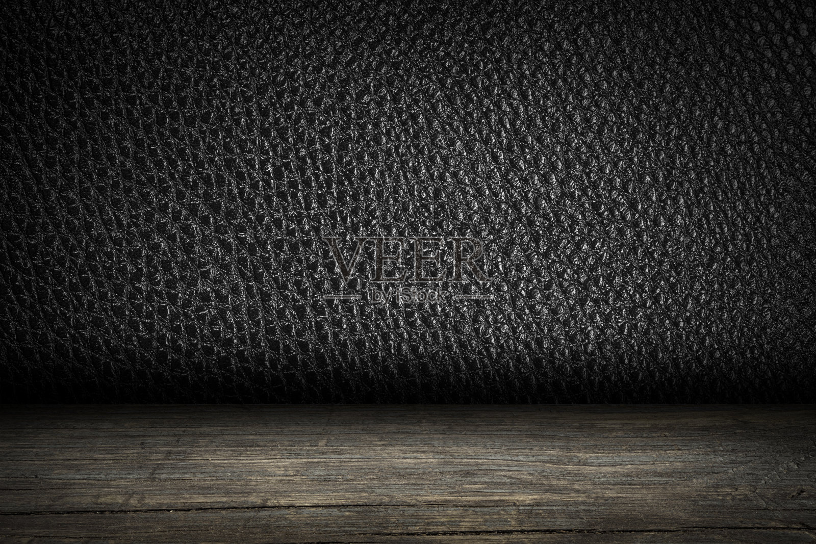 皮革墙与木材纹理地板，背景放置物体的形式的一个房间照片摄影图片