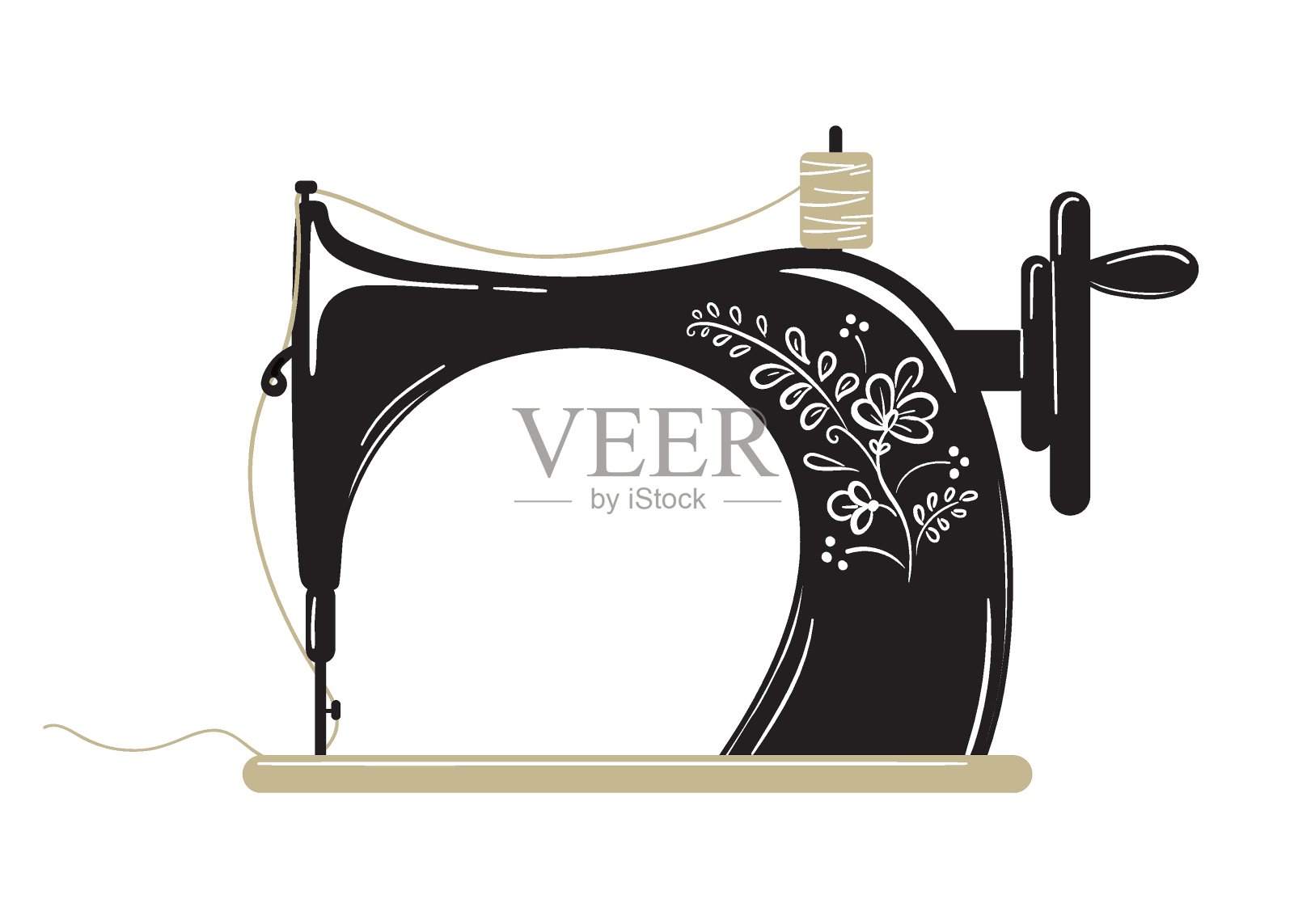 老式缝纫机。卡通风格的手绘插图插画图片素材