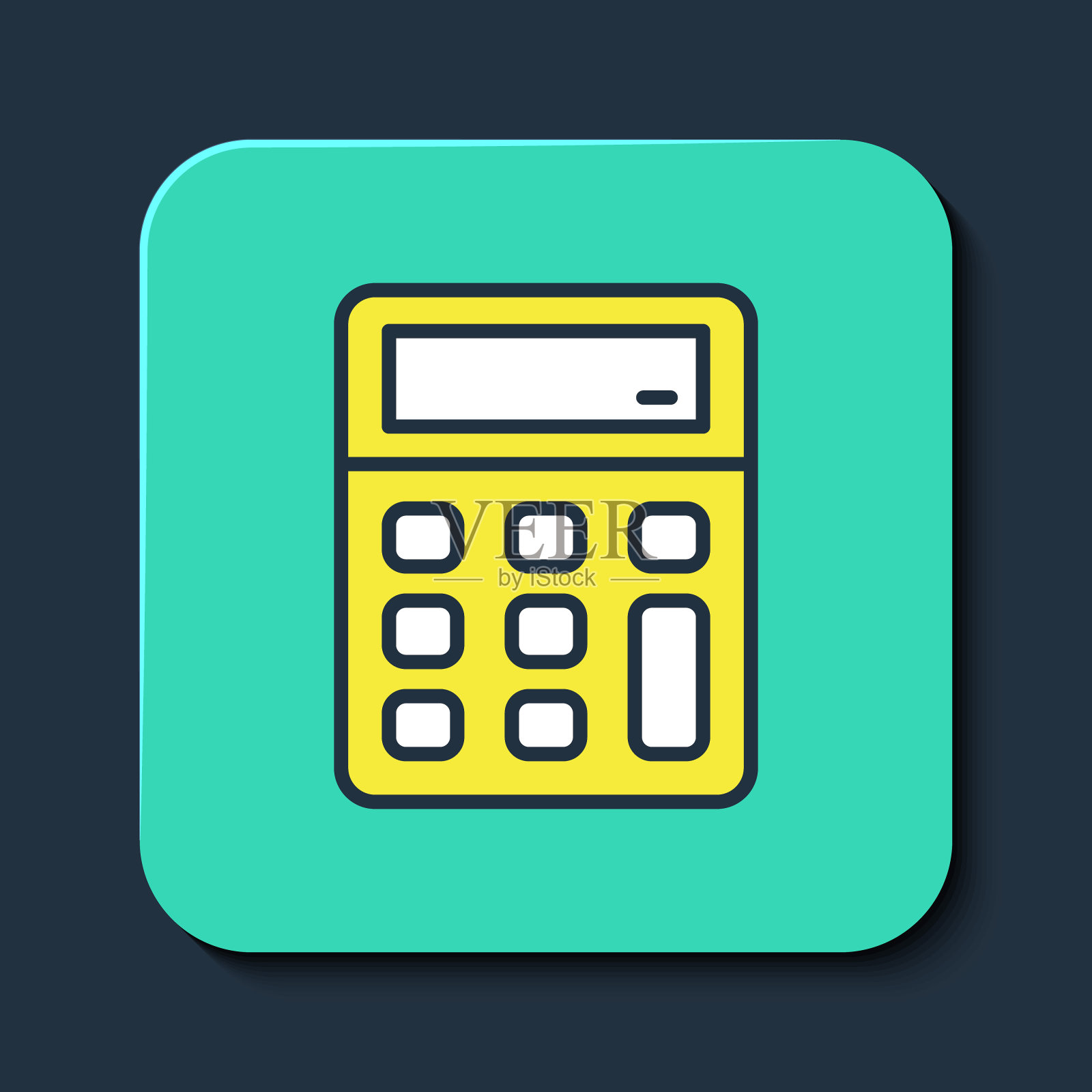 填充轮廓计算器图标孤立在蓝色背景。会计的象征。商业计算数学教育和金融。绿松石平方按钮。向量图标素材