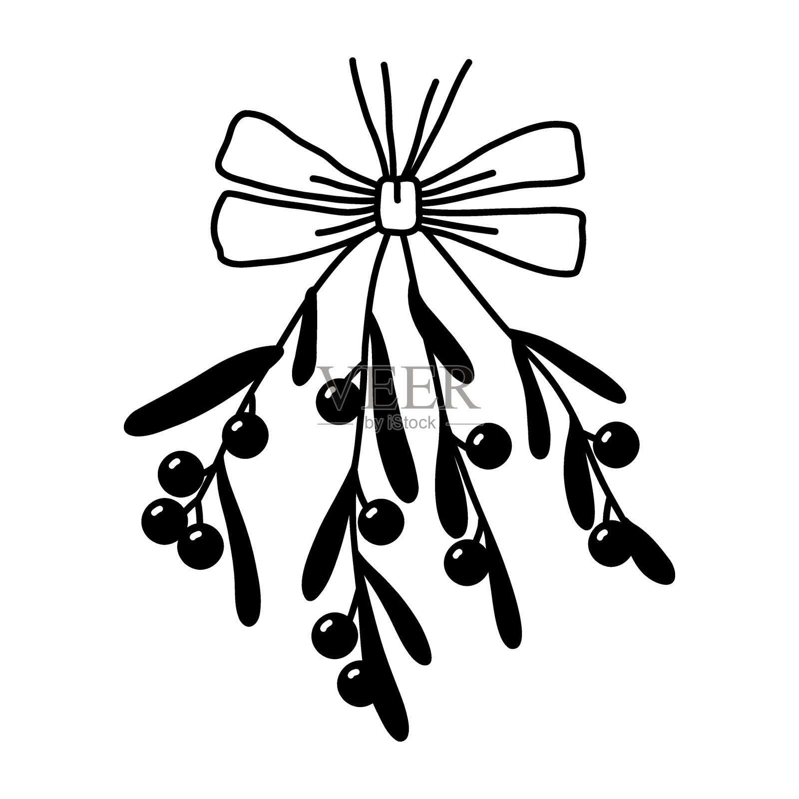 矢量插图与冬青树枝绑在花束丝带蝴蝶结。插画图片素材