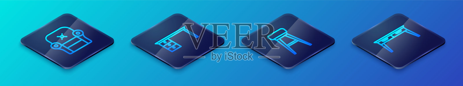 设置等距线椅子，扶手椅，办公桌和图标。向量插画图片素材