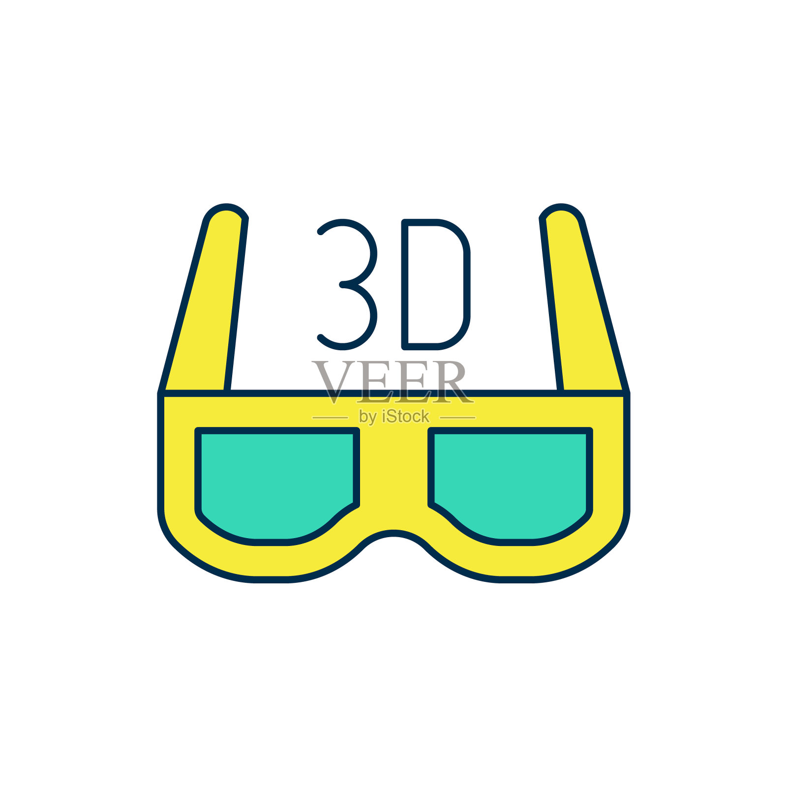 填充轮廓3D电影眼镜图标孤立的白色背景。向量插画图片素材