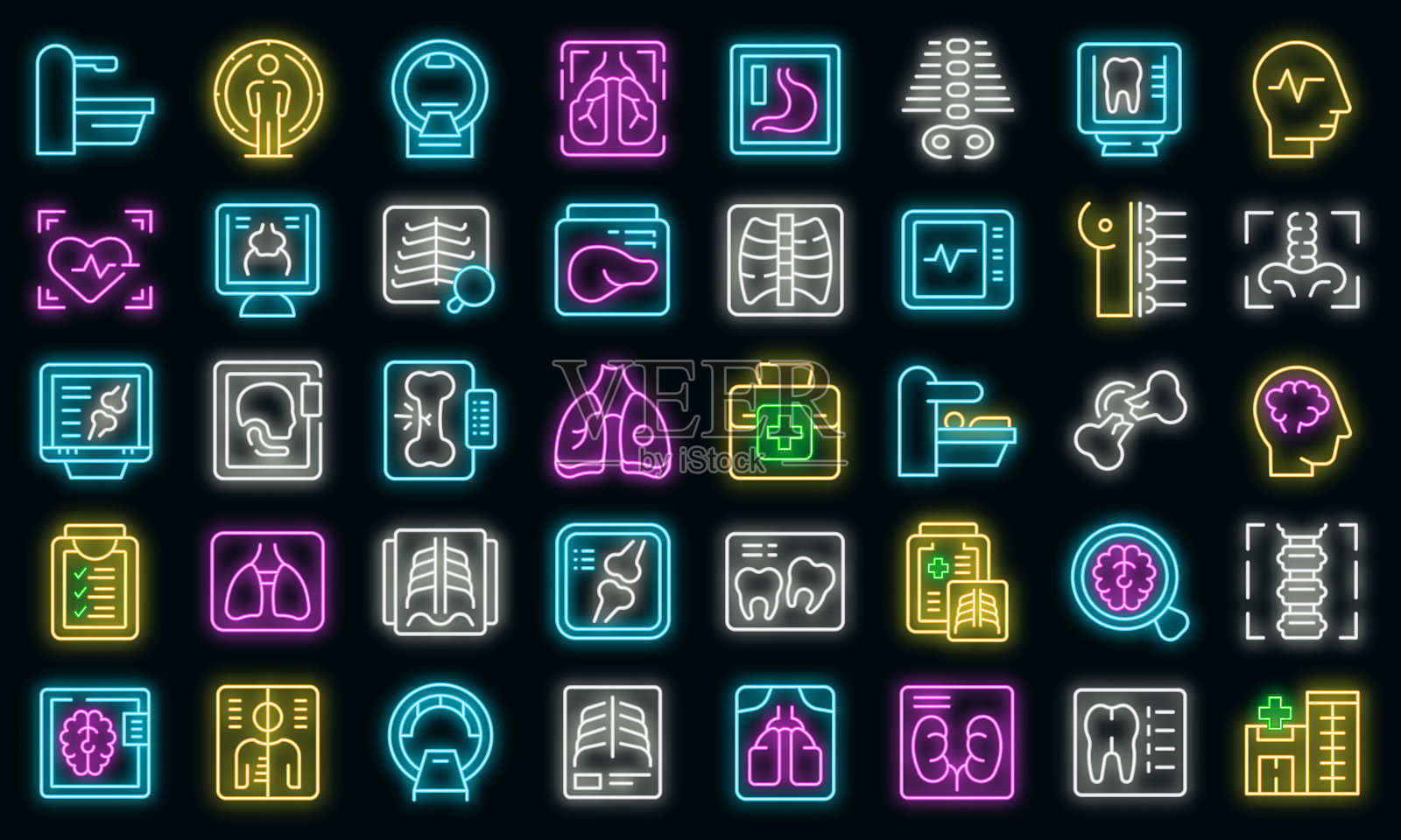 x射线检查图标设置矢量霓虹灯图标素材