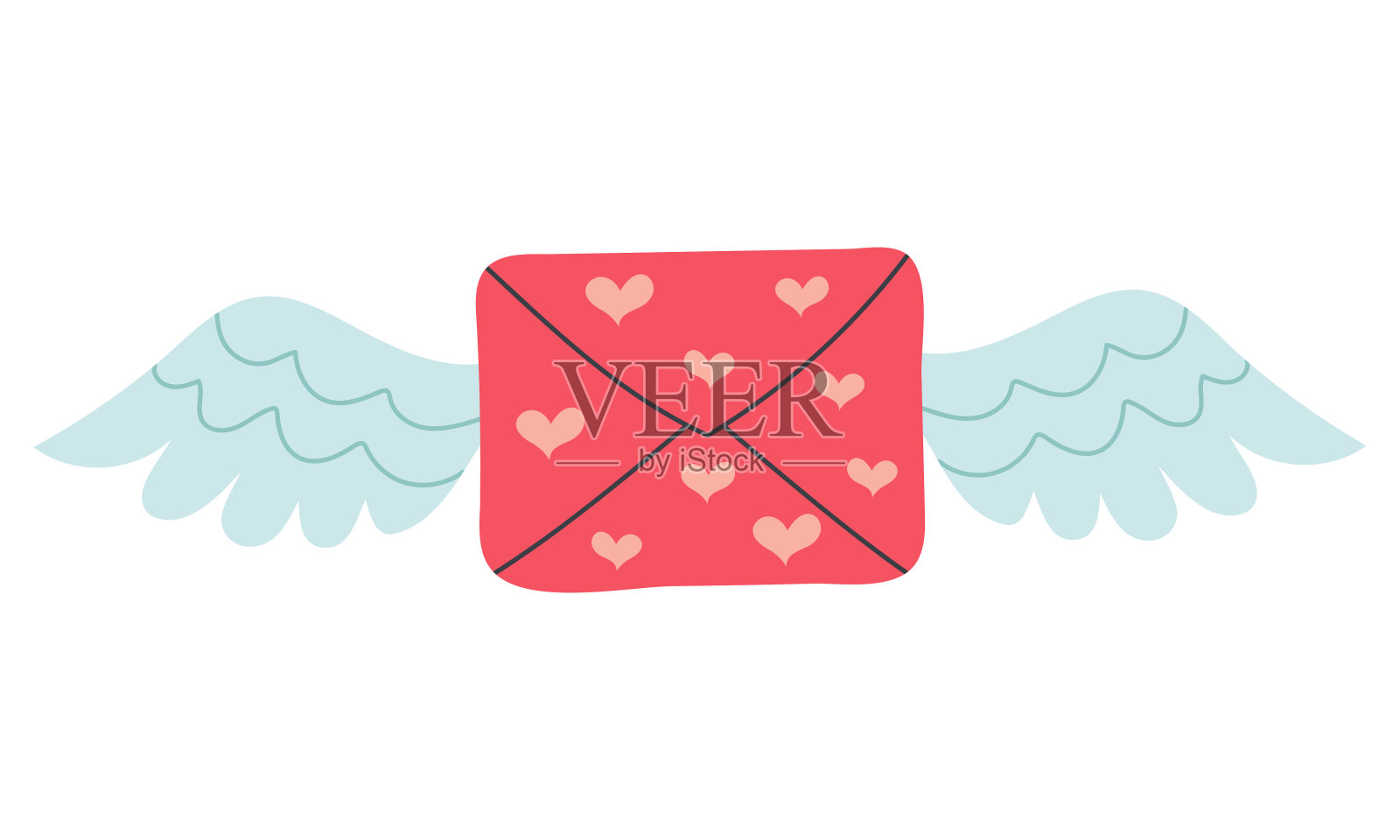 带翅膀的飞行爱情信封：情人节爱情信息插画图片素材