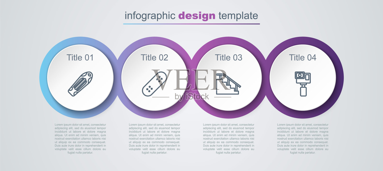 设置线滑板甲板，楼梯与轨道和行动相机。业务信息模板。向量设计模板素材