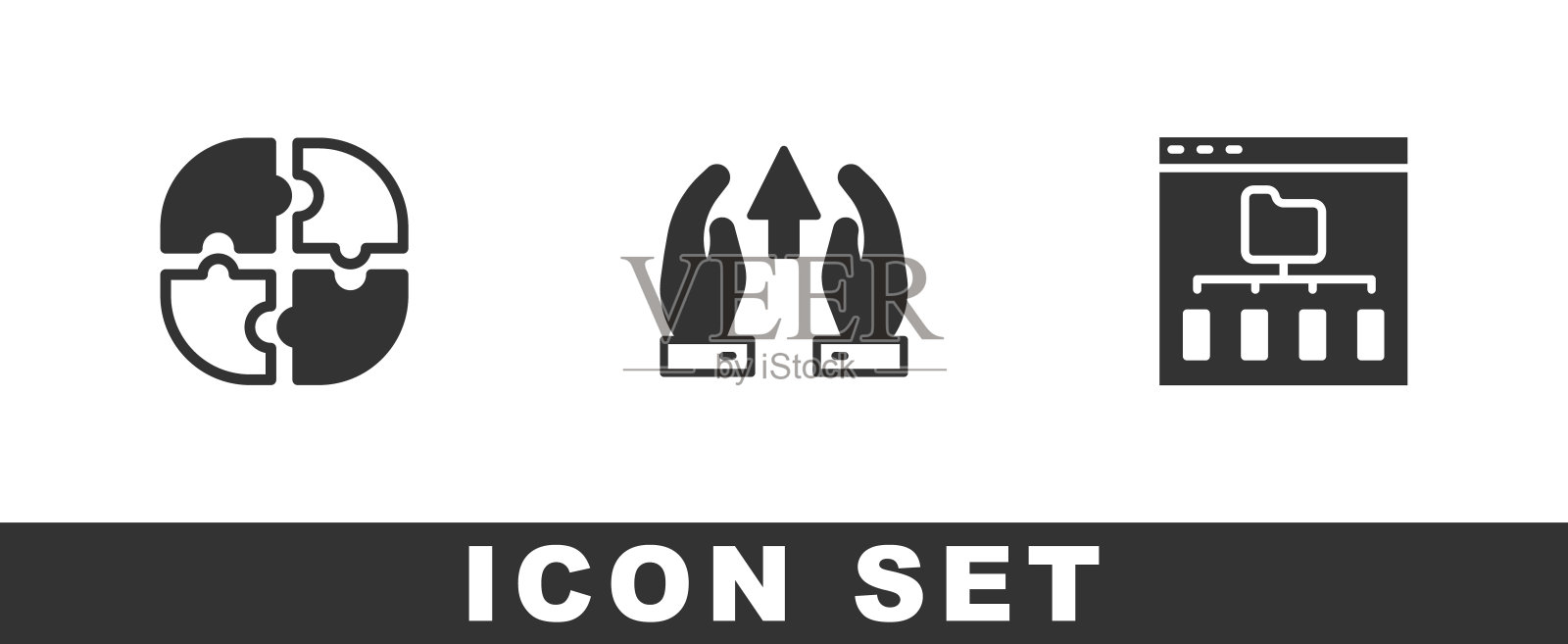 设置拼图，成长图表和进度和浏览器文件图标。向量图标素材