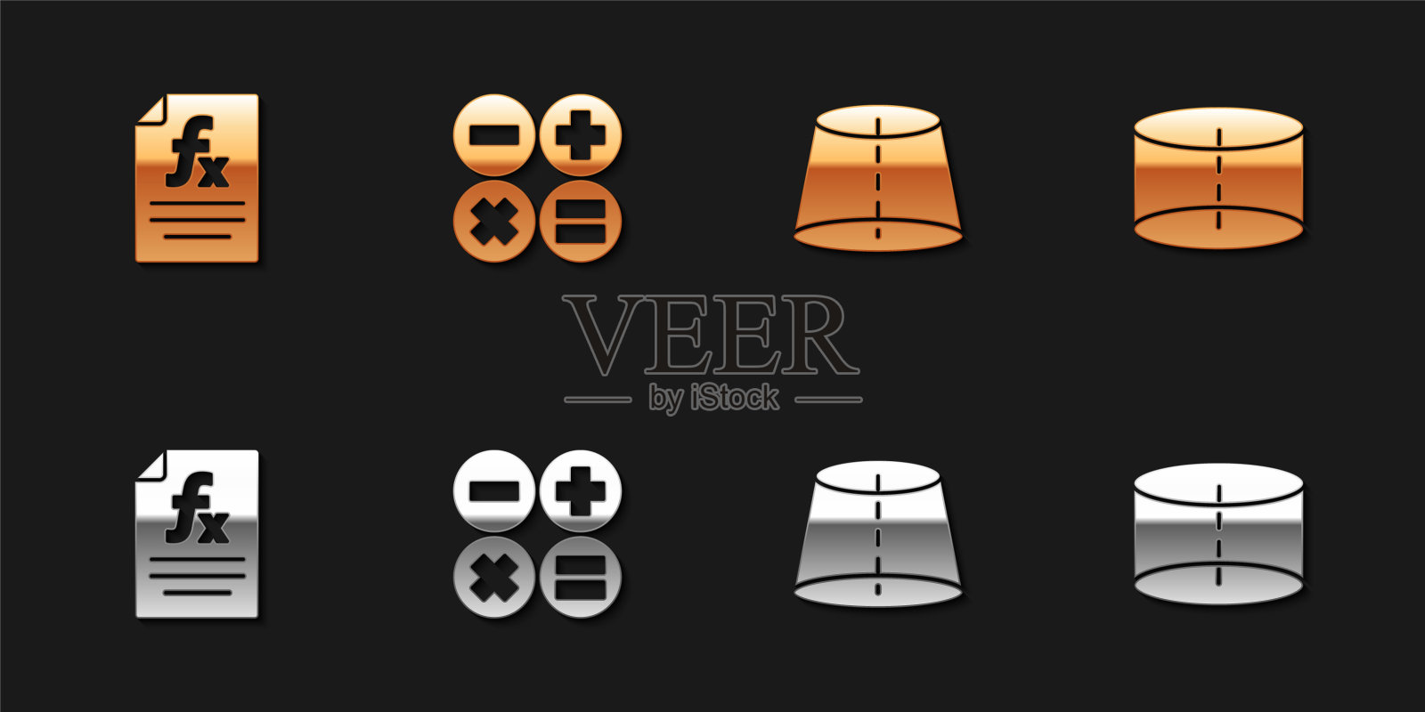 设置函数数学符号，计算器，几何图形和圆柱图标。向量图标素材