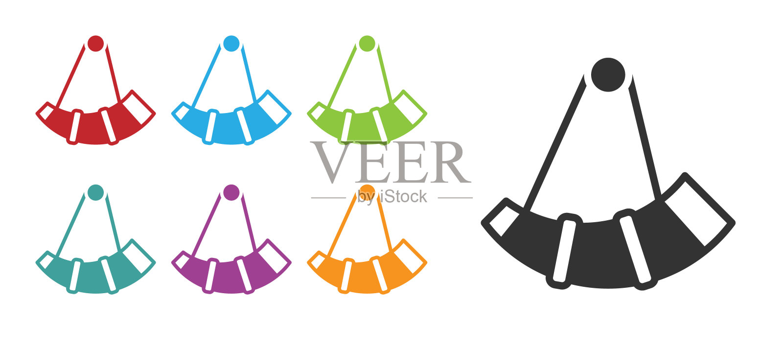 黑色狩猎角图标孤立在白色背景。设置图标丰富多彩。向量图标素材