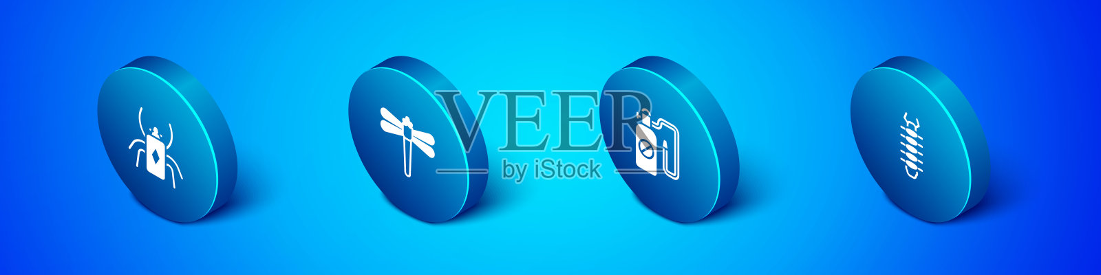 设置等距甲虫虫，压力喷雾器，蜈蚣和蜻蜓图标。向量图标素材