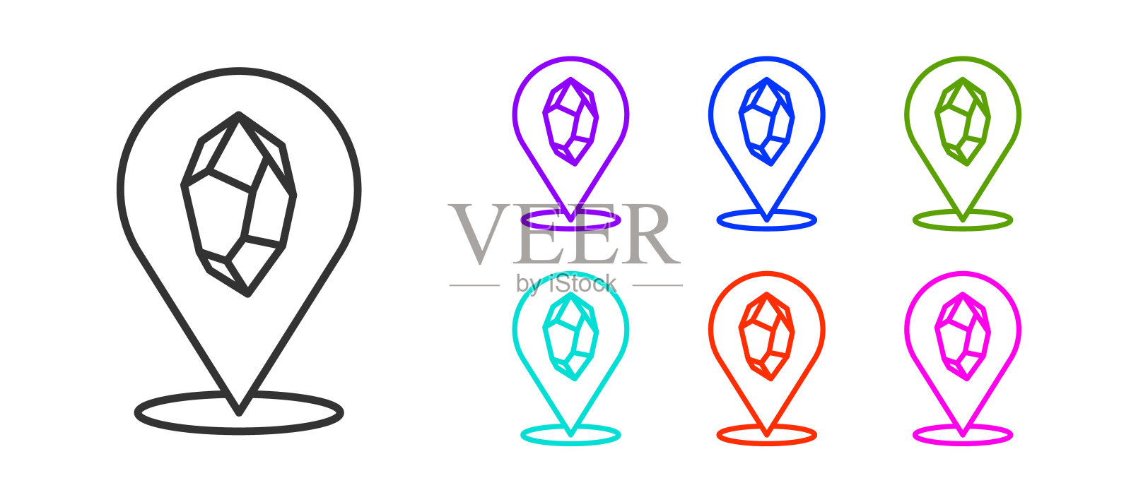 黑线魔术石图标孤立在白色的背景。幻想水晶。珠宝宝石游戏。设置图标丰富多彩。向量图标素材