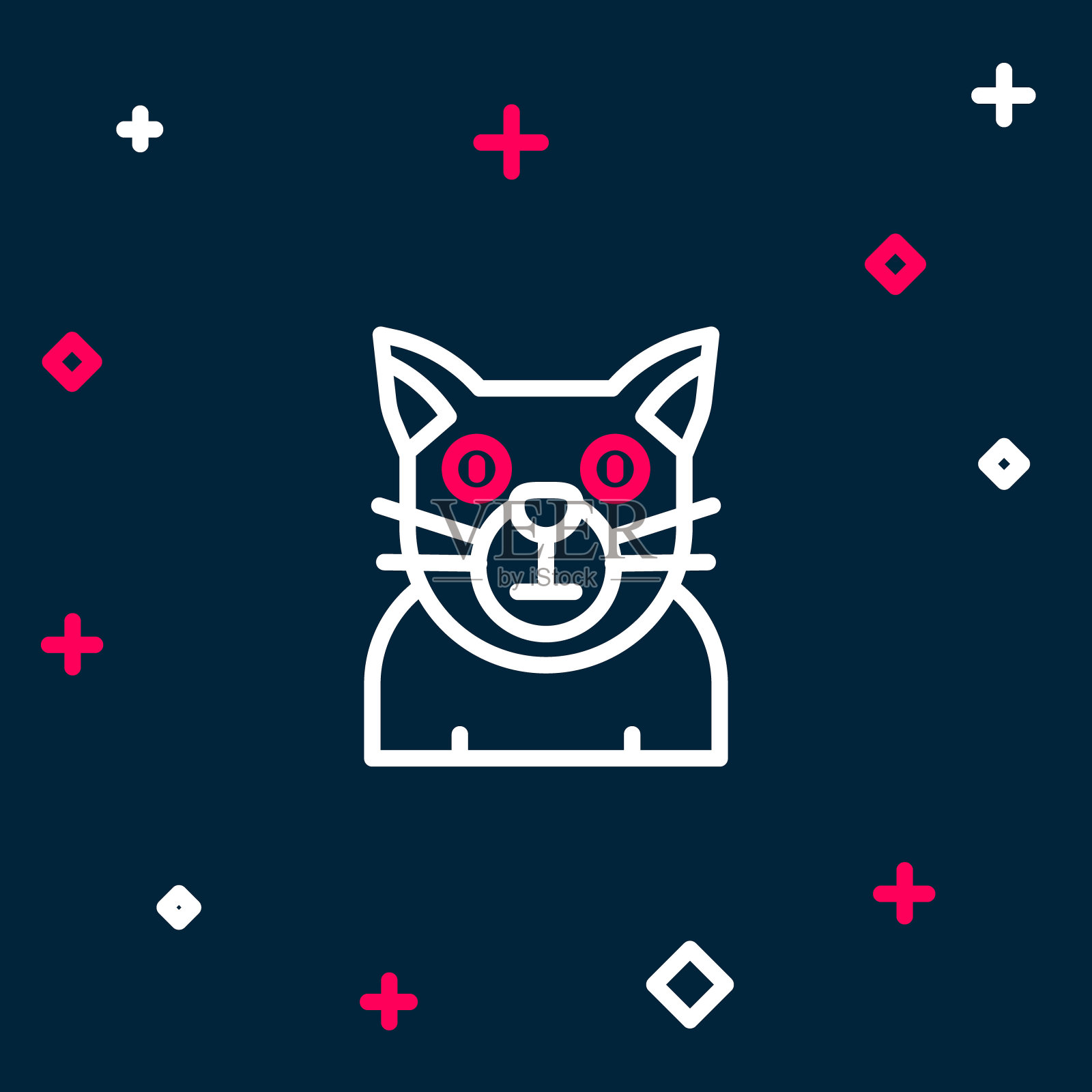 线猫图标孤立在蓝色背景。动物的象征。快乐的万圣节派对。色彩斑斓的轮廓的概念。向量插画图片素材