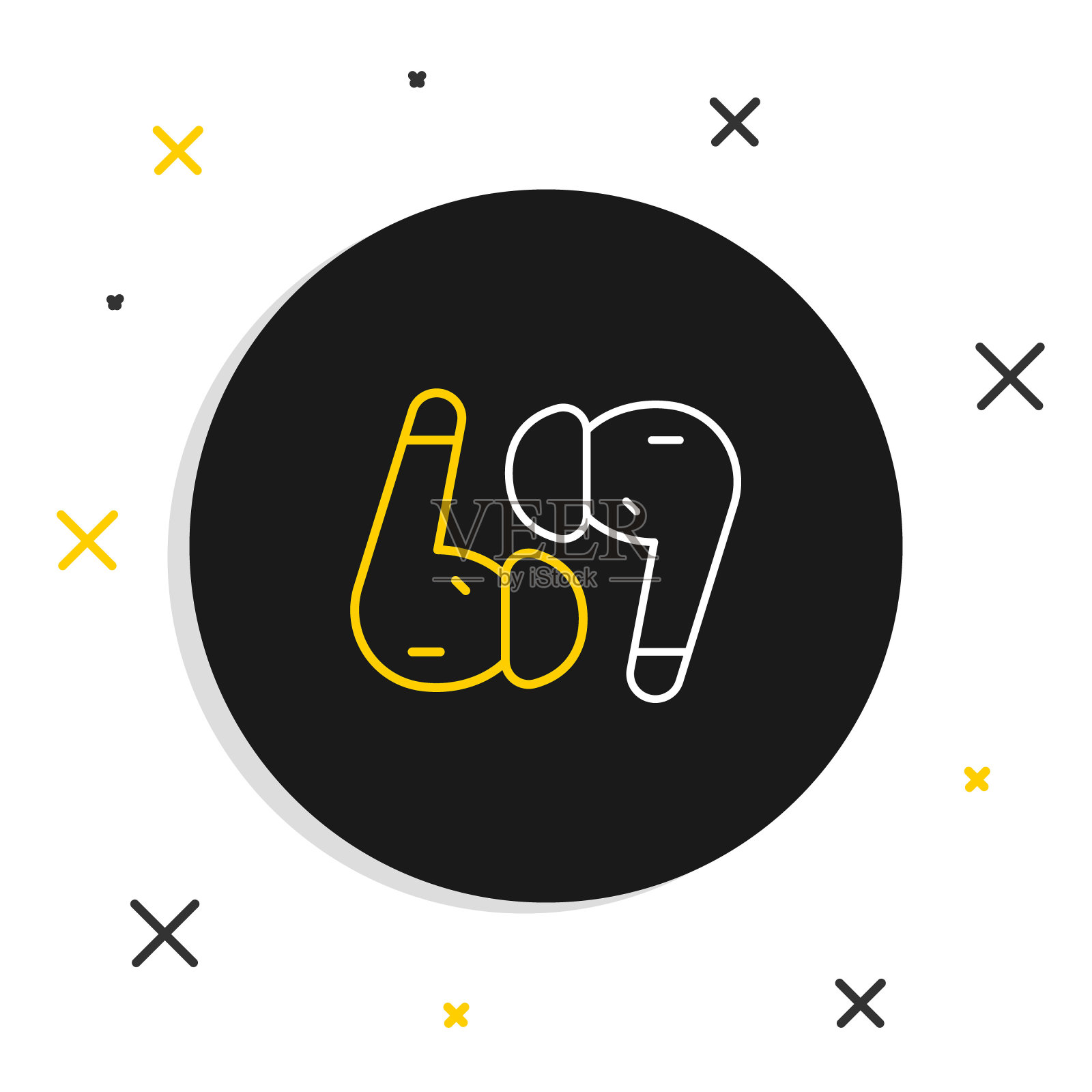 线空气耳机图标图标孤立的白色背景。持有无线以防万一耳机装饰电子小工具。色彩斑斓的轮廓的概念。向量插画图片素材