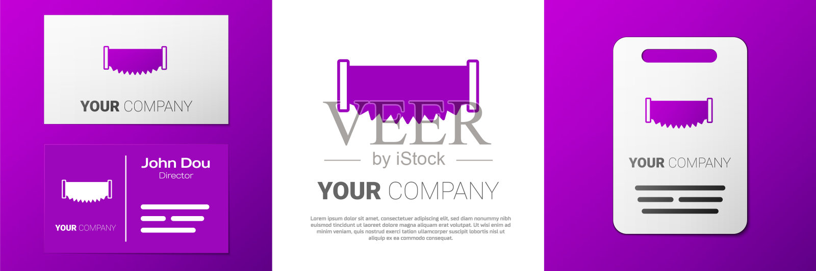 标志双手锯图标孤立在白色背景。标志设计模板元素。向量插画图片素材