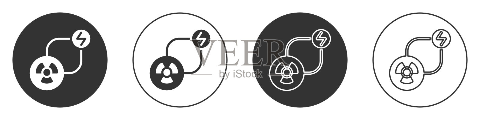 黑色辐射交换能量图标孤立在白色背景。放射性有毒的象征。辐射危险的信号。圆按钮。向量图标素材