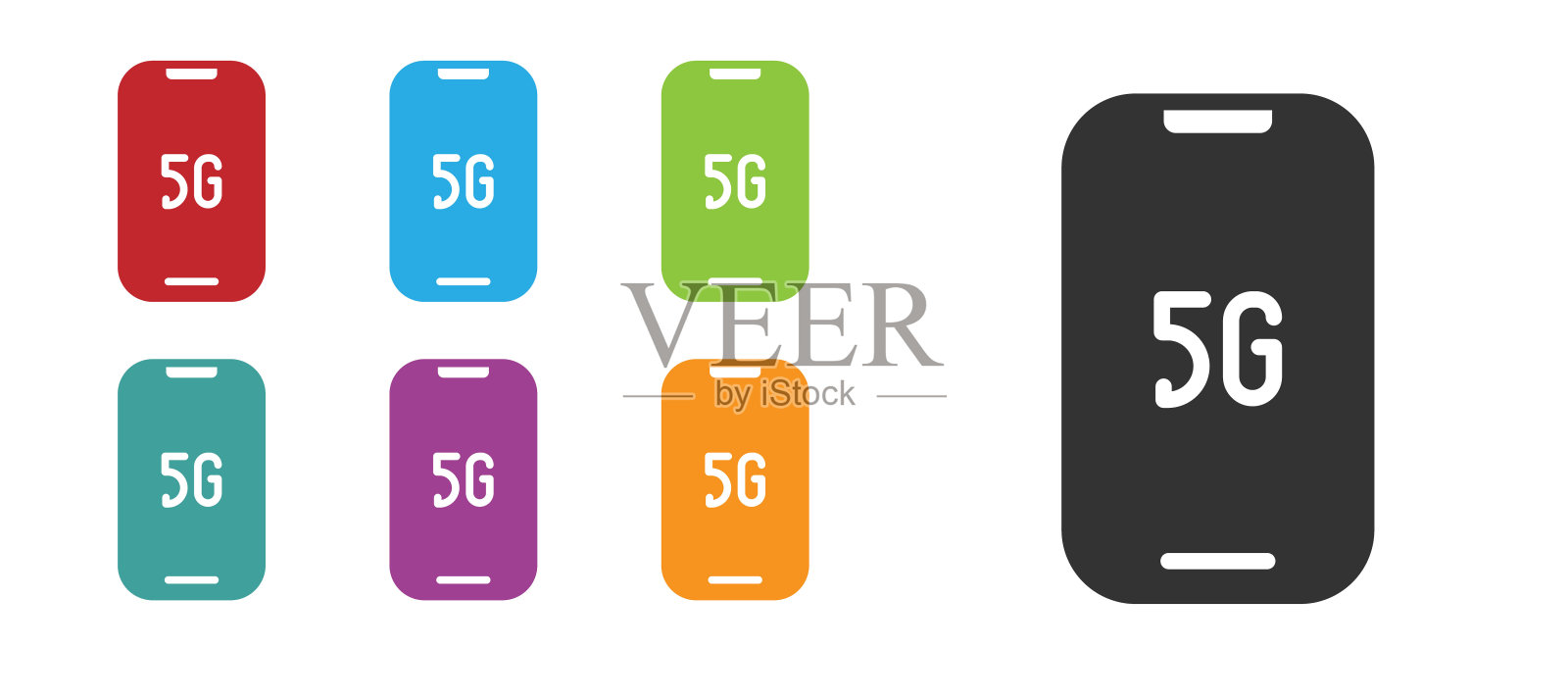 黑色移动与5G新的无线互联网wifi图标孤立在白色背景。全球网络高速连接数据速率技术。设置图标丰富多彩。向量插画图片素材