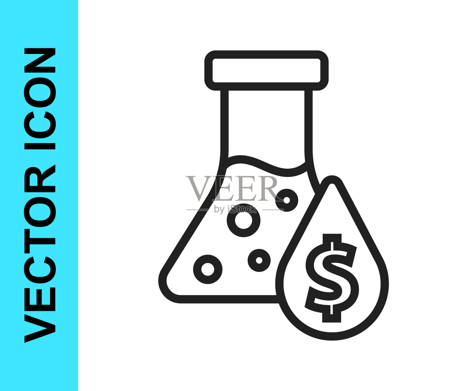 黑线油汽油试管图标孤立在白色背景。陶瓷烧瓶和滴管。向量图标素材