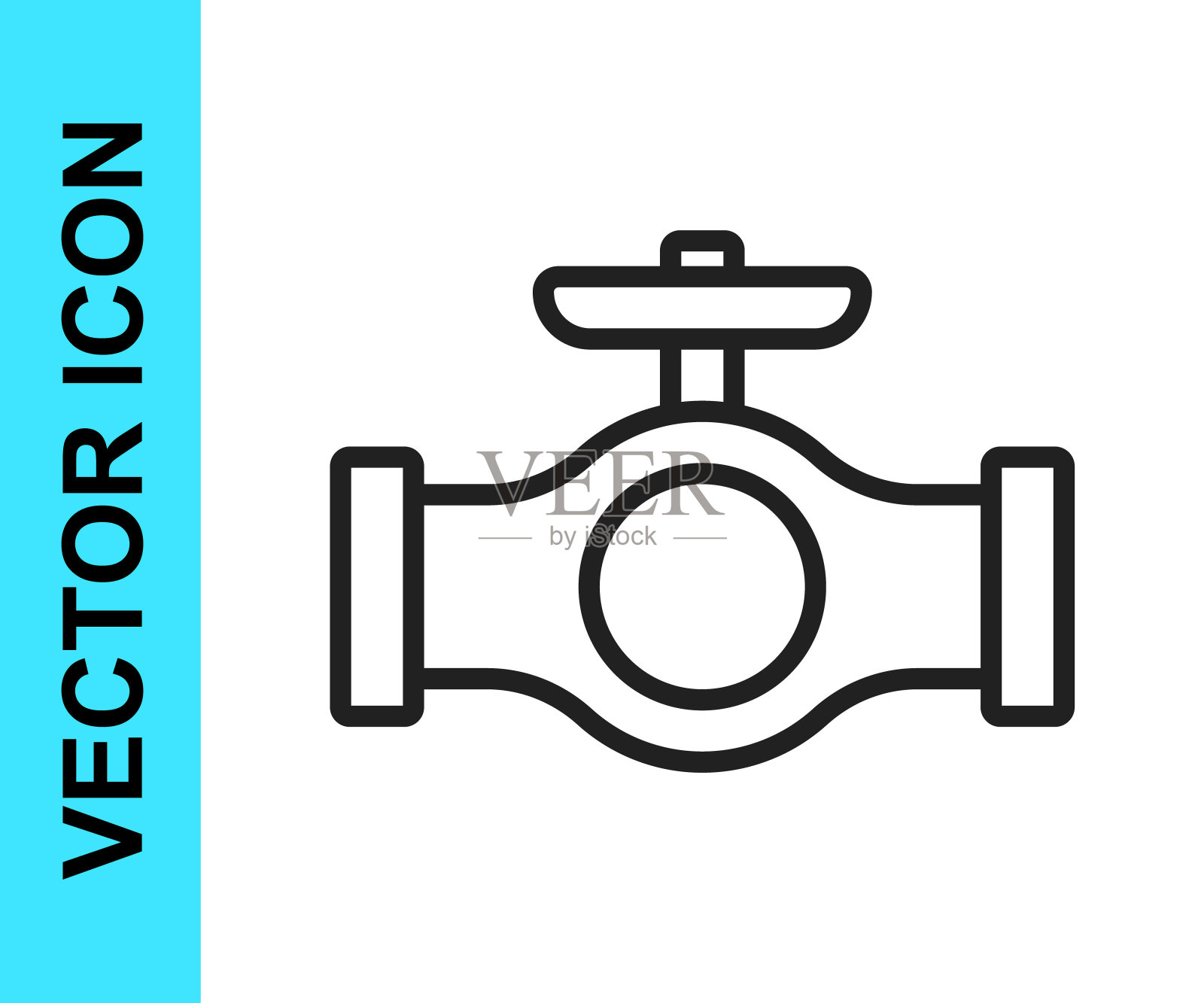 黑色管路，白色背景上隔离有阀门图标的油管。向量图标素材