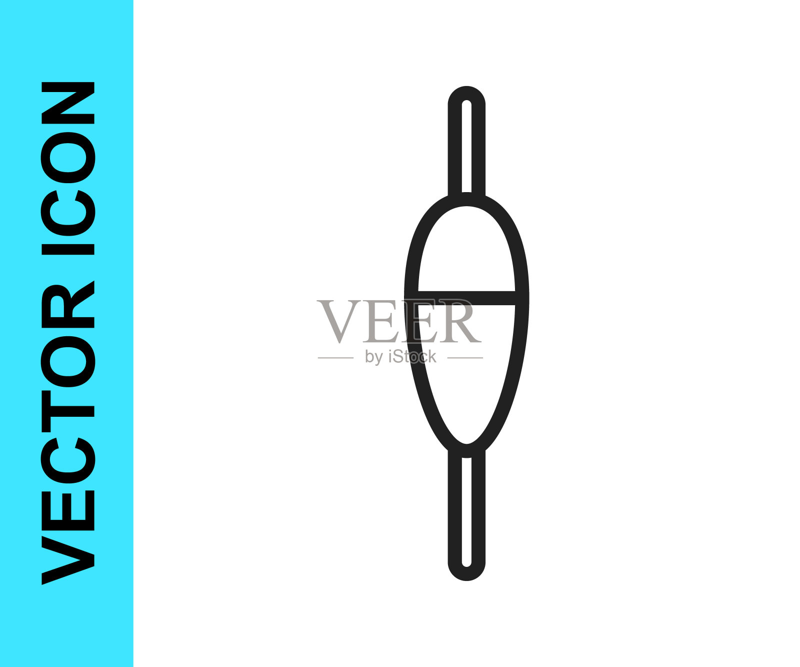 黑色线渔捞浮动图标孤立在白色背景。渔具。向量图标素材