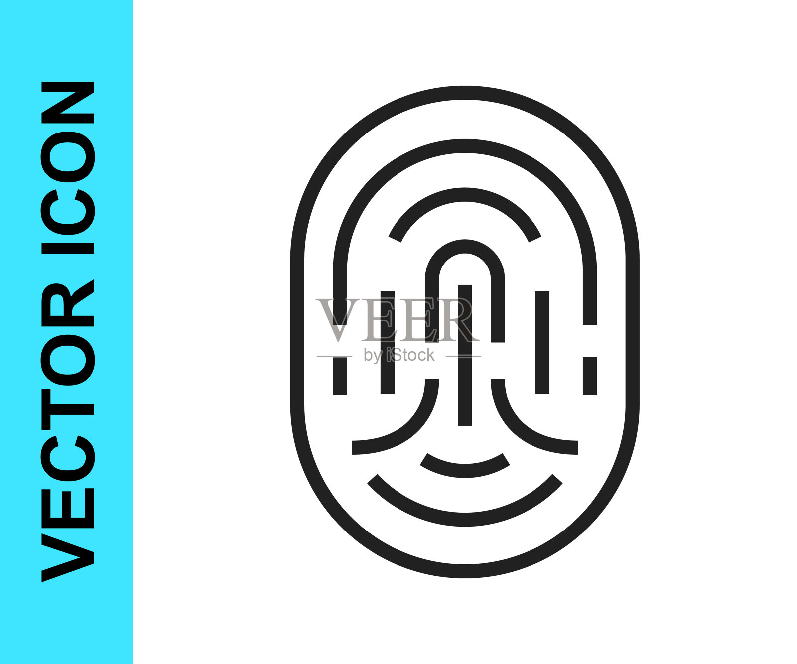 黑线指纹图标孤立在白色背景。ID的应用图标。识别标志。触摸id。向量图标素材