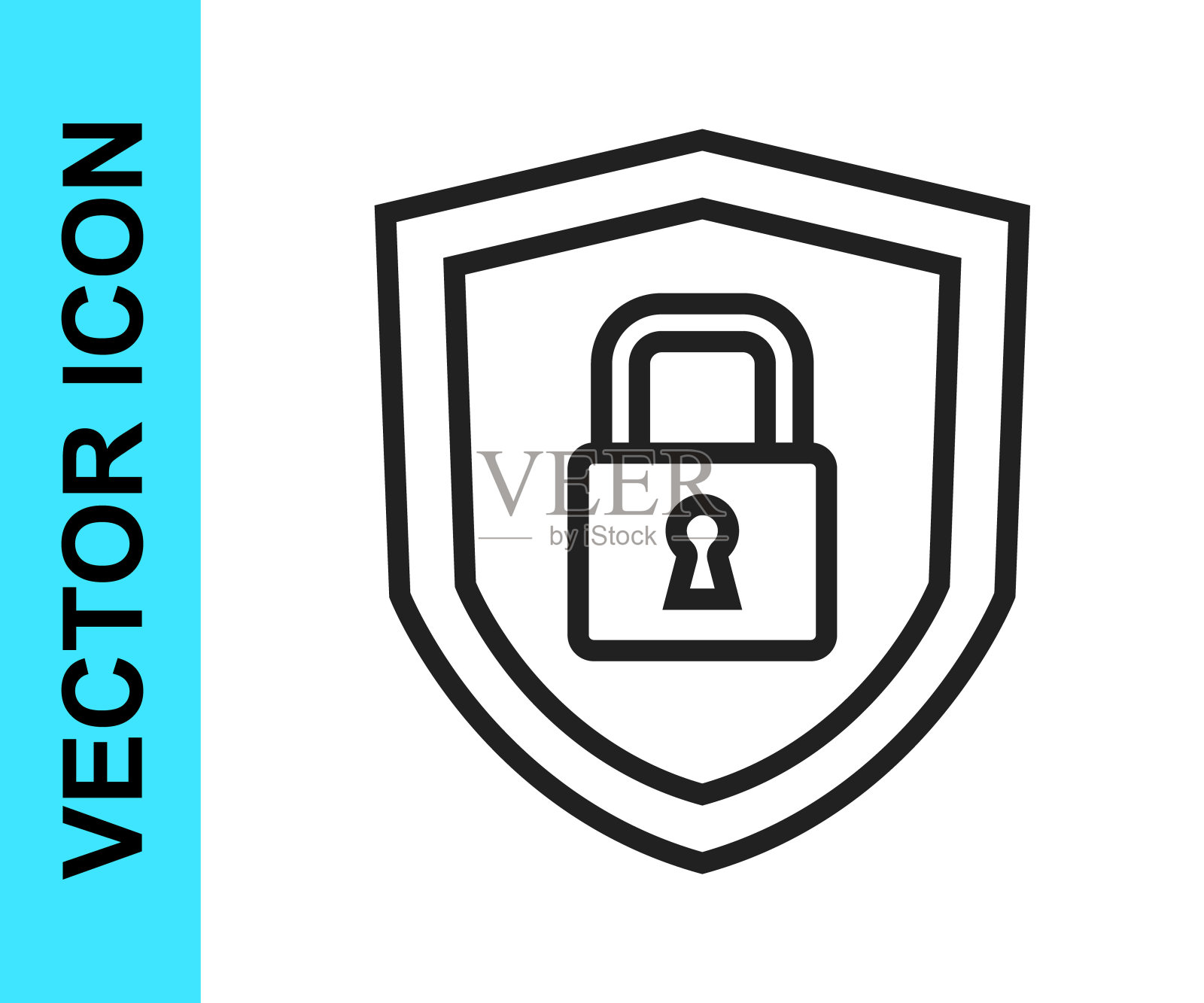 黑线屏蔽安全与锁定图标隔离在白色背景。保护，安全，密码安全。防火墙访问隐私标志。向量图标素材