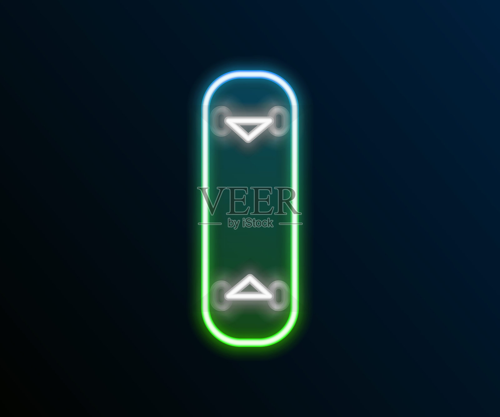 发光的霓虹灯线滑板把戏图标孤立在黑色的背景。极限运动。运动设备。色彩斑斓的轮廓的概念。向量插画图片素材