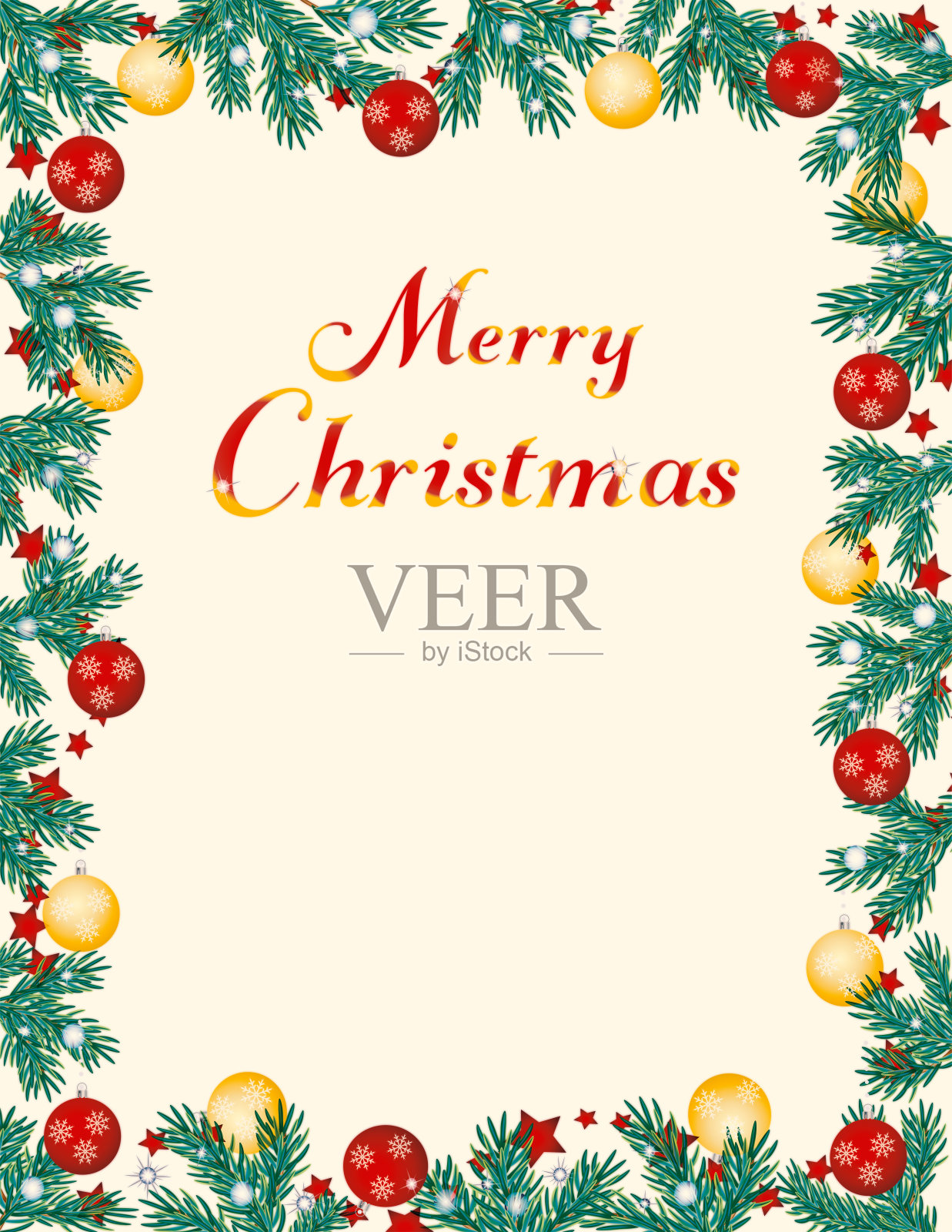 用常青树的树枝嫁给圣诞卡。设计模板素材