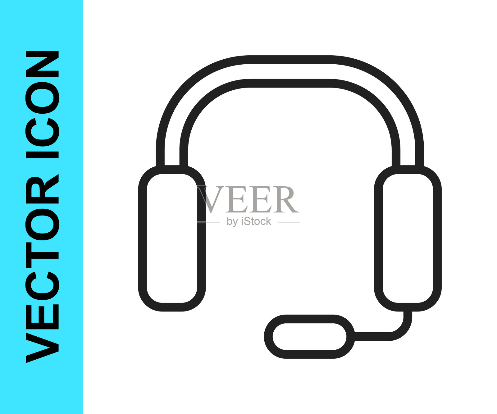 黑线耳机图标孤立在白色背景。耳机。概念听音乐，服务，沟通和运营商。向量图标素材