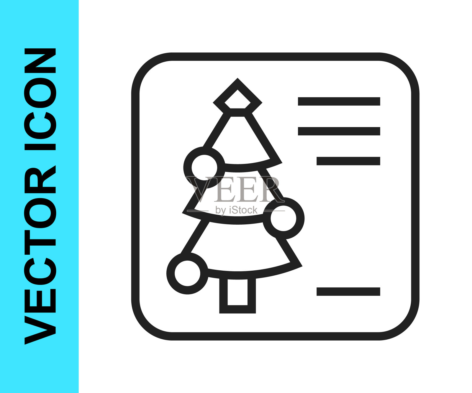 黑色的线圣诞明信片图标孤立在白色的背景。圣诞快乐，恭贺新禧。向量图标素材