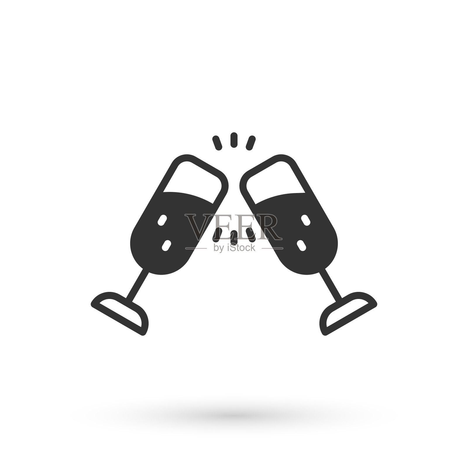 灰色的香槟图标玻璃孤立在白色的背景。圣诞快乐，恭贺新禧。向量插画图片素材