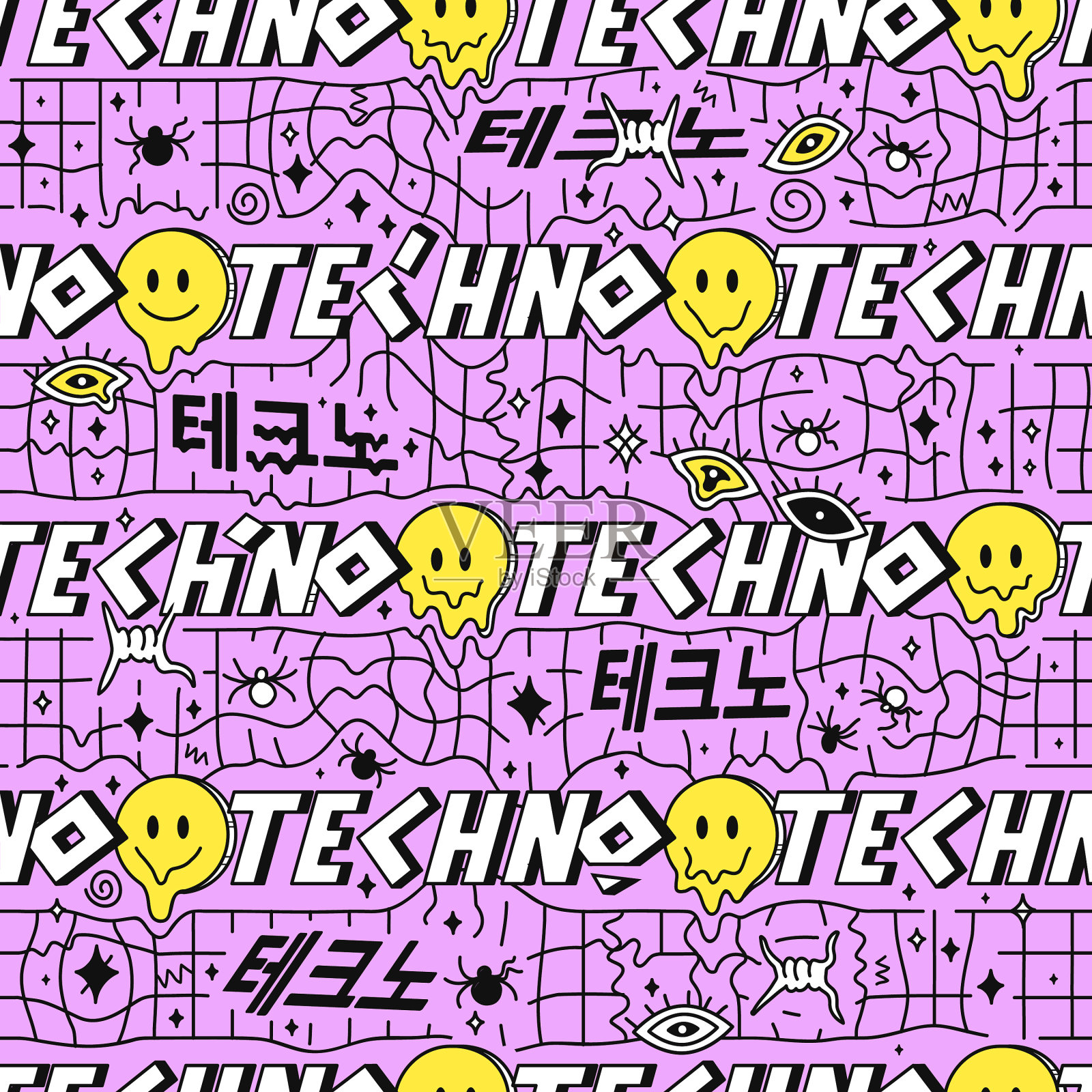 科技疯狂的融化微笑面对几何插画图片素材