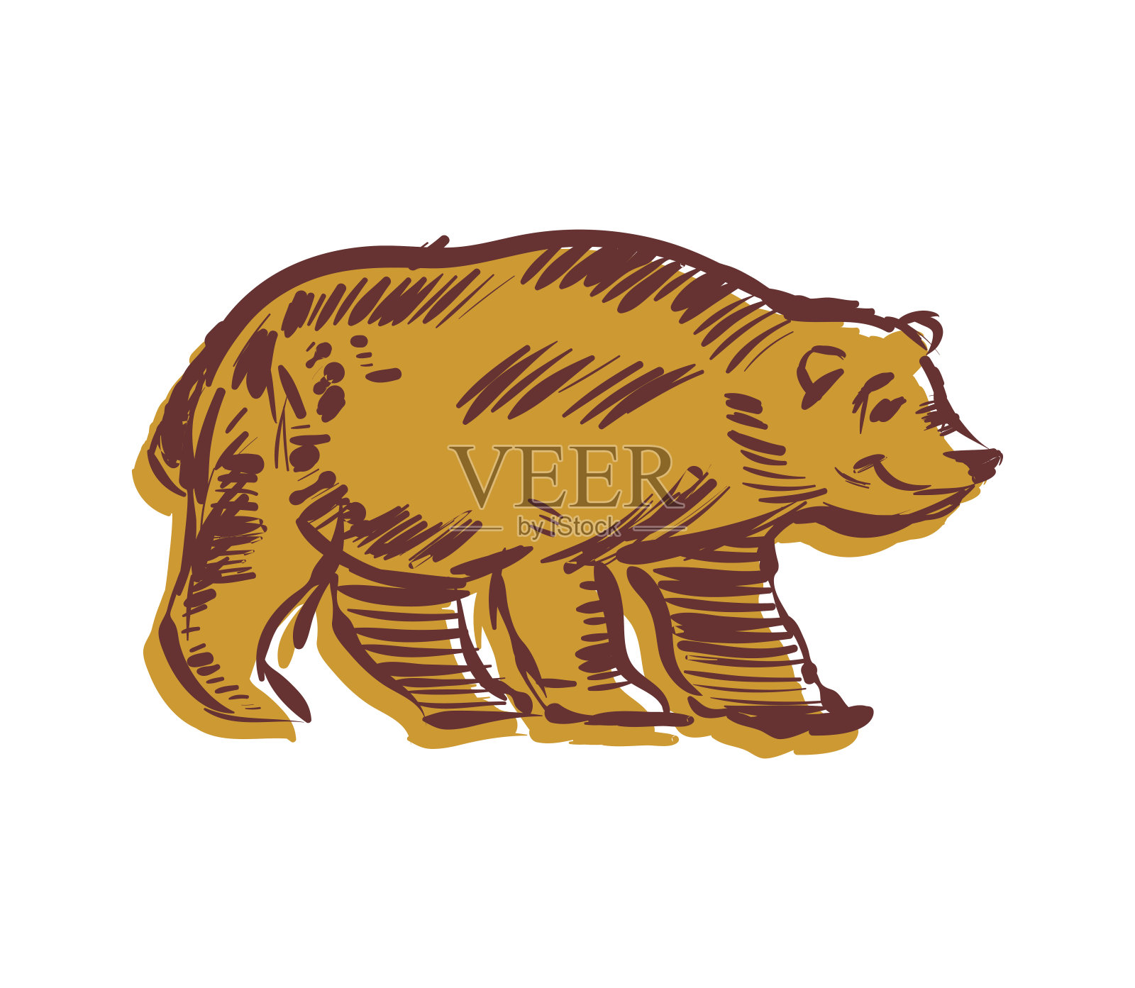 熊手绘。兽雕刻。矢量图插画图片素材