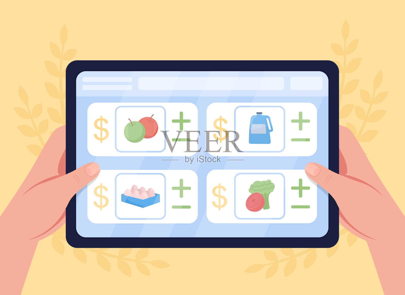 网上购买食物平面颜色矢量插图插画图片素材