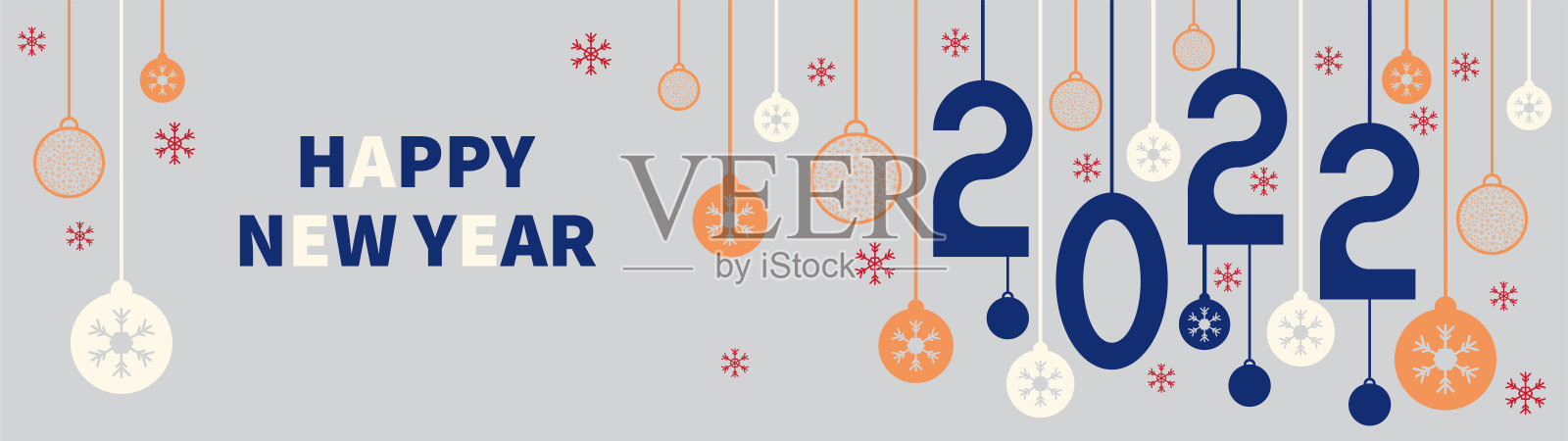 印有2022年年份的圣诞横幅。用球编成的扁形花环。向量插画图片素材